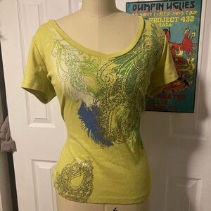 St. John's Bay Yellow and Blue Graphic Tee